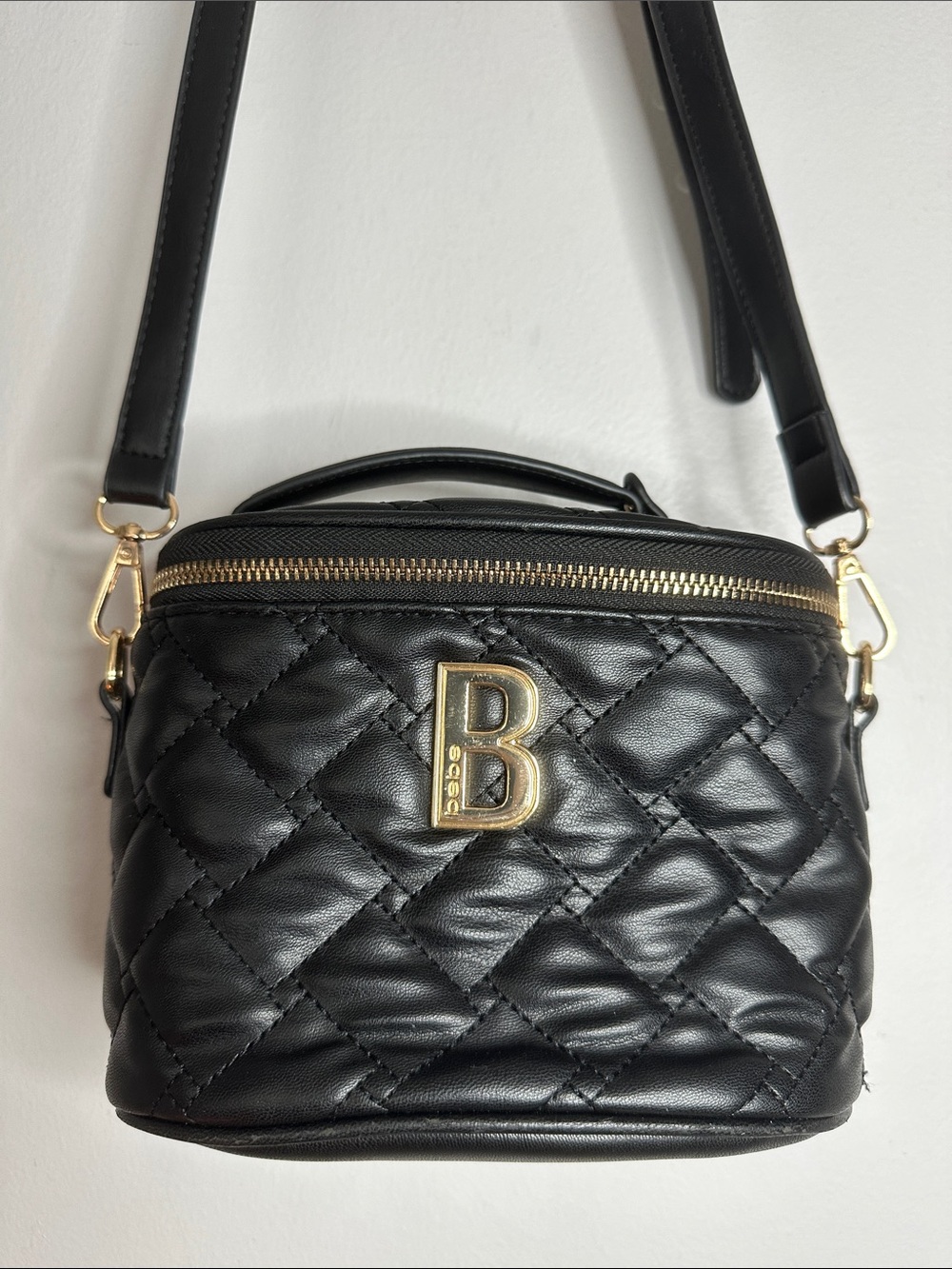 bebe Black Quilted Crossbody with Gold Hardware